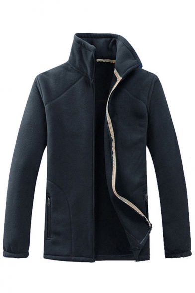 New Stylish Long Sleeve Simple Plain Zipper Coat