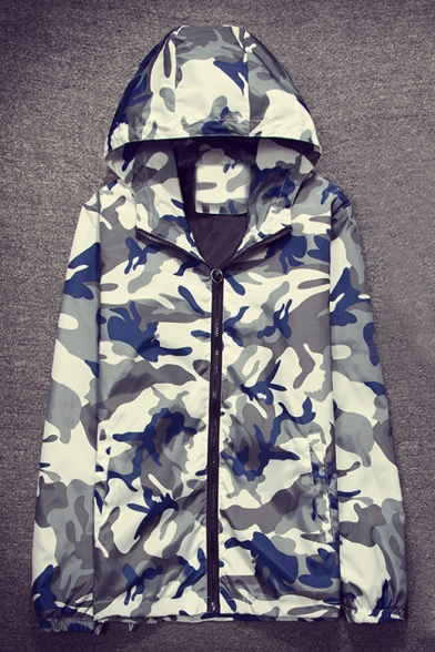 New Trendy Camouflage Pattern Hooded Long Sleeve Zip Up Unisex Coat