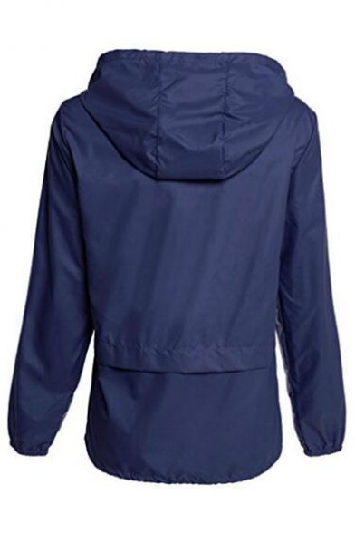 Simple Plain Zip Placket Long Sleeve Waterproof Raincoat