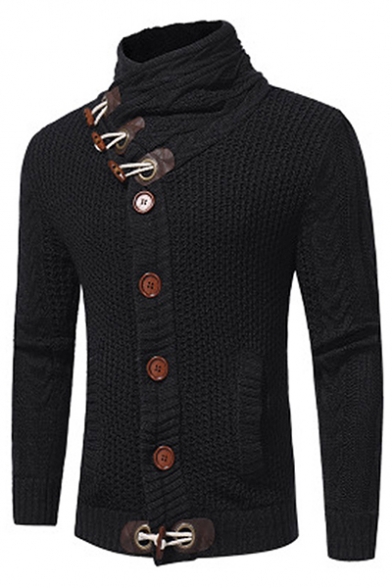 Chic Turtleneck Long Sleeve Single-Breasted Knitted Cardigan with Pockets