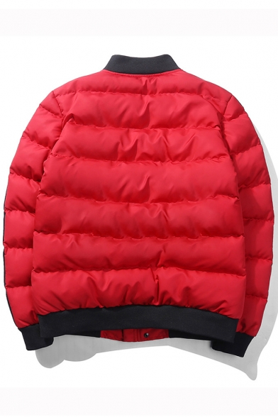 Fashion Color Block Striped Side Stand-Up Collar Unisex Padded Coat