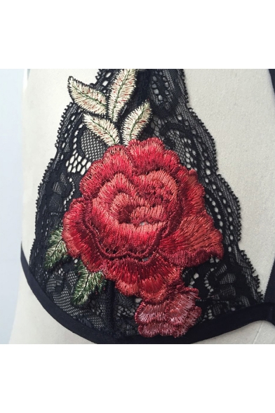 Fashion Stray Front Embroidery Floral Pattern Sexy Cami Bralet