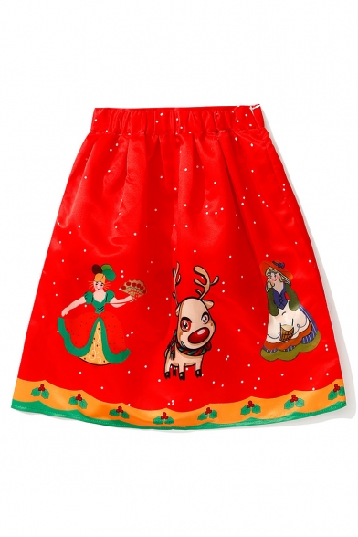 Fashionable Christmas Soldier Collection Cartoon Print A-Line Midi Skirt