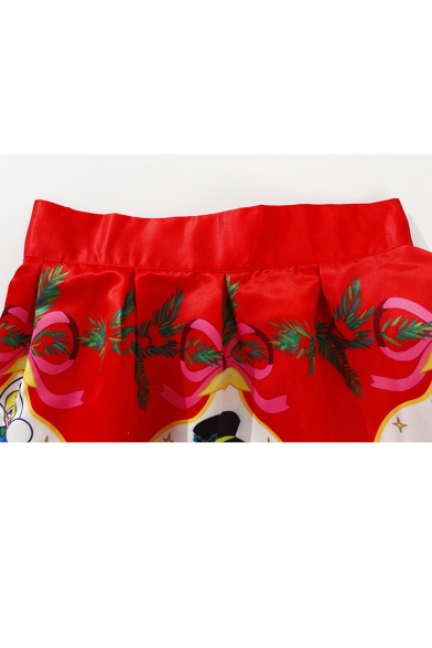 New Fashion Santa Snowman Christmas Angel Print A-Line Midi Skirt