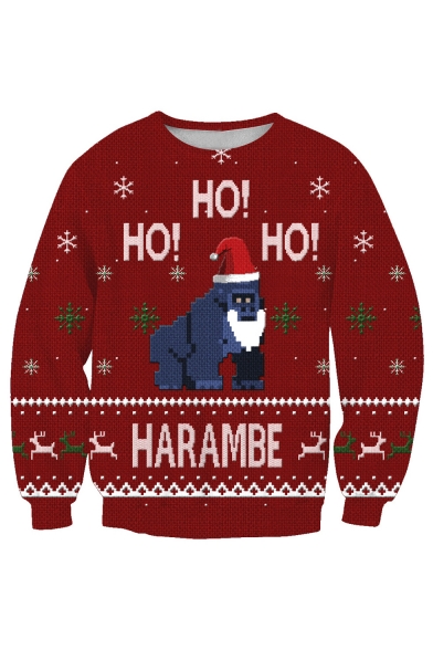 New Fashion Christmas Gorilla Cartoon Print Long Sleeve Pullover Sweatshirt