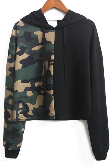 New Fashion Color Block Camouflage Pattern Long Sleeve Hoodie