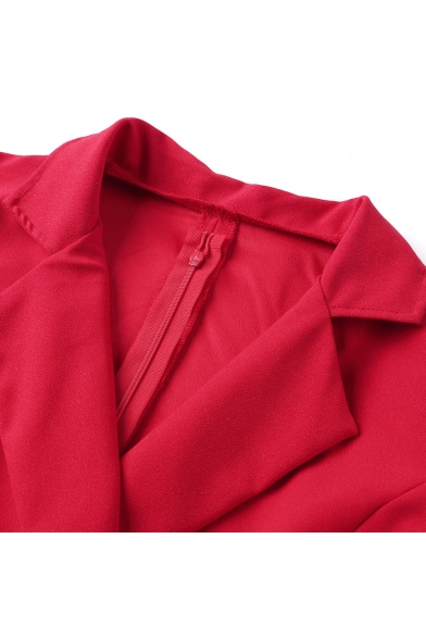 New Fashion Simple Plain V-Neck Notched Lapel Long Sleeve Wrap Mini Dress