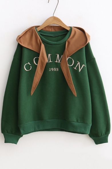 Simple Letter Embroidered Long Sleeve Pullover Hoodie