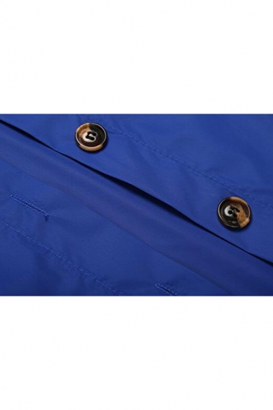 Simple Plain Lapel Buttons Down Long Sleeve Longline Waterproof Raincoat