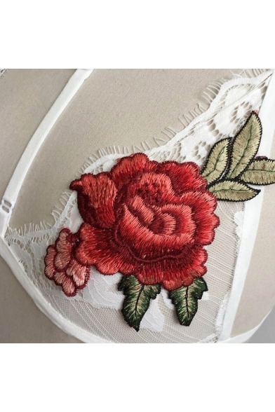 New Stylish Embroidery Rose Pattern Open Back Halter Neck Sexy Tee