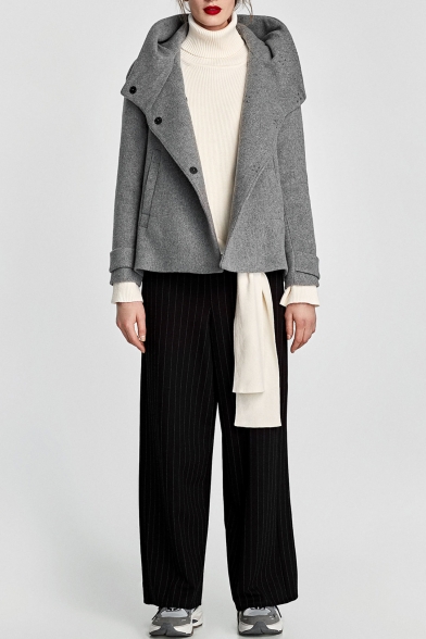 New Stylish Long Sleeve Simple Plain Hooded Coat