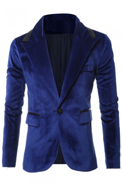 New Stylish Notched Lapel Velvet Long Sleeve Single Button Suit Blazer