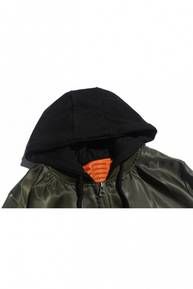 New Stylish Print Long Sleeve Zipper Drawstring Hood Bomber Jacket