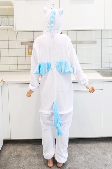Cute Cartoon Unicorn Long Sleeve Single Breasted Color Block Pajamas Jumpsuits