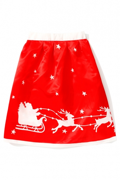 New Fashion Deer Star Print Elastic Waist A-Line Midi Skirt