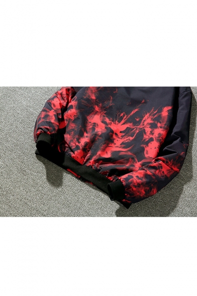 New Fashion Fire Print Stand-Up Collar Long Sleeve Bomber Jacket