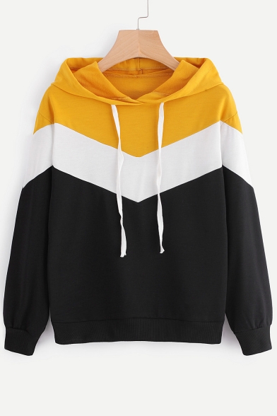 New Fashion Simple Color Block Panel Long Sleeve Hoodie - Beautifulhalo.com