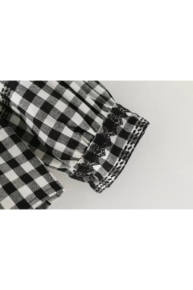 Classic Plaid Button Down Long Sleeve Ruffle Detail Shirt