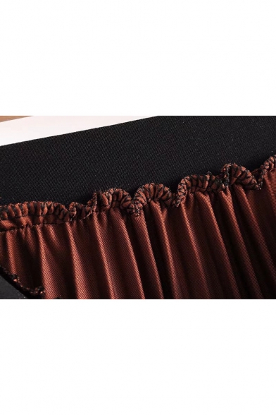 Hot Fashion Elastic Waist Beaded Detail Simple Plain Pleated Skirt