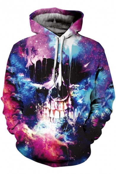 New Stylish 3D Galaxy & Skull Print Long Sleeves Drawstring Hoodie