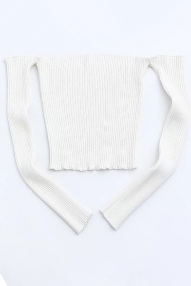Sexy Cold Shoulders Long Sleeves Plain Slim-Fit Pullover Cropped Sweater