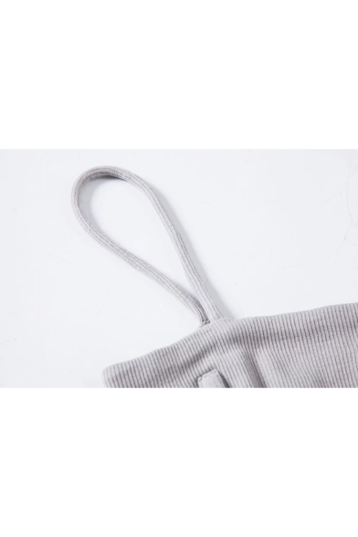 Chic Plain Ribbed Semicircle Pattern Spaghetti Straps Cropped Cami Sweater