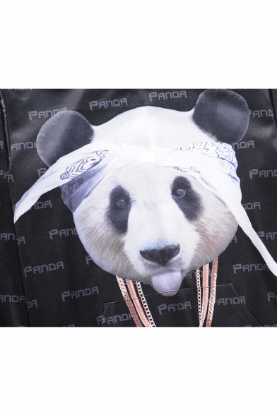 Cute 3D Panda Letter Print Drawstring Hood Long Sleeve Unisex Hoodie