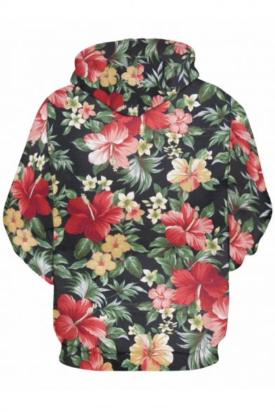 Groovy Allover Floral Pattern Long Sleeves Zippered Hoodie with Pockets