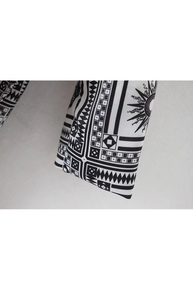 New Stylish Totem Print Long Sleeve Wrap Tie Front Mini Dress