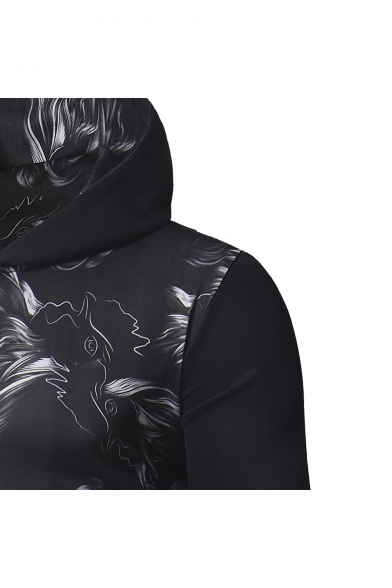 Fashion Abstract Print Long Sleeve Zipper Hooded Coat