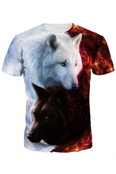 Trendy 3D Wolf Pattern Short Sleeves Round Neck Pullover Casual Tee