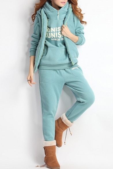 Warm Autumn Winter Letter Print Hooded Three-piece Sports Co-ords