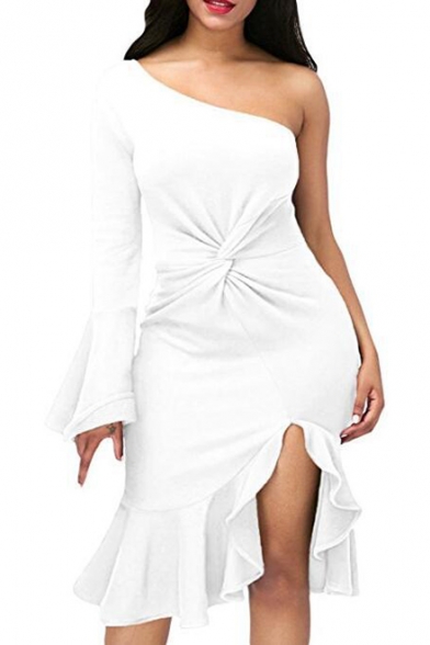 one shoulder ruffle hem dress