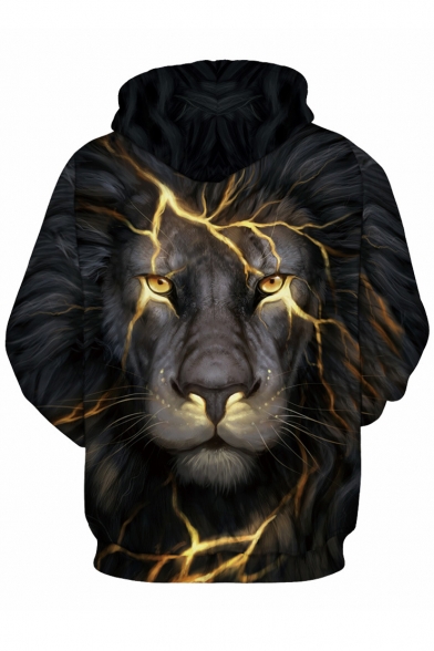 Fashionable Lion Lightning Pattern Long Sleeves Zippered Hoodie with Pockets