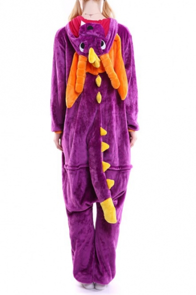 Halloween Color Block Dragon Shaped Pajama Jumpsuit with Horns Wings & Tail