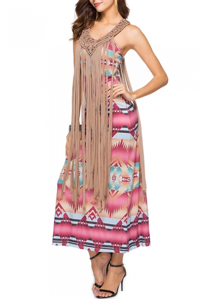 New Stylish Tribal Print Maxi Beach Dress with Strap