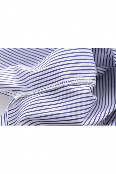 Popular Striped Pattern Lace Insert Button Down Point Collar Shirt