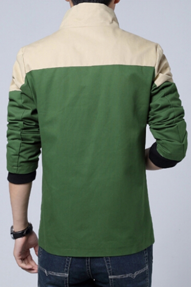 Stylish Color Block Long Sleeves Single-Breasted Zippered Utility Jacket with Pocket