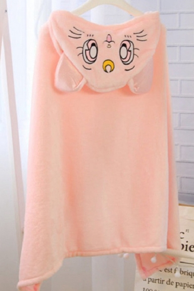 Adorable Cartoon Embroidery Cat Ears Hooded Single Button Front Casual Cape