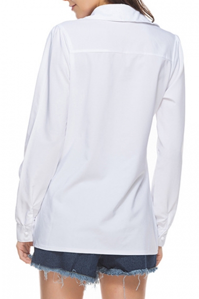 Fashion Simple Plain Button Down Long Sleeve Lapel Shirt