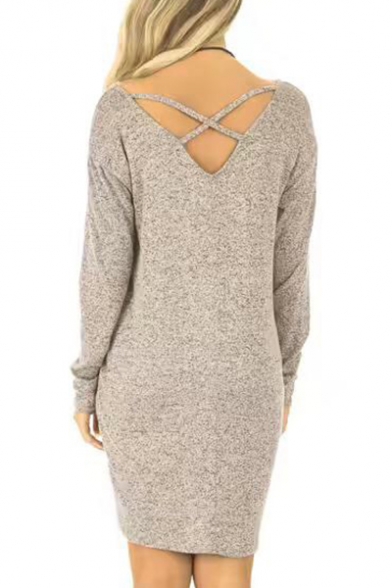 New Fashion Simple Plain Scoop Neck Long Sleeve T-shirt Mini Dress