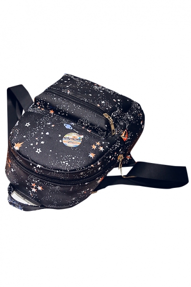 Popular Starry Sky Polka Dot Galaxy Planet Printed Backpack School Casual Bag with Zippers