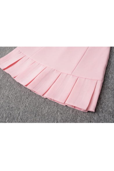 Simple Box Pleated Dropped Waist Plain Mini A-line Skirt with Pants Inside