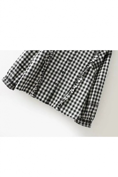 Classic Plaid Button Down Long Sleeve Ruffle Detail Shirt