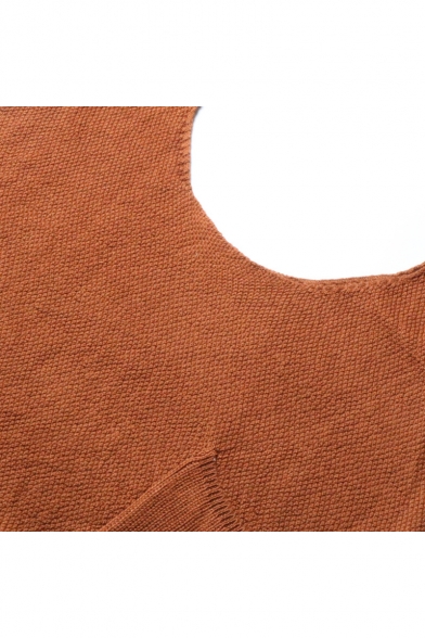 Hot Fashion Scoop Neck Simple Plain Split Side Tank Sweater with Pocket