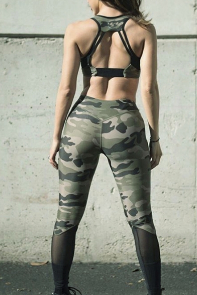 Hot Side Sheer Camouflaged Mesh Patched Yoga Skinny Fashion Leggings
