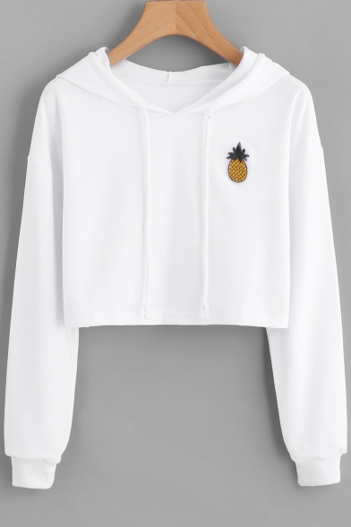 New Arrival Pineapple Embroidered Long Sleeve Cropped Hoodie