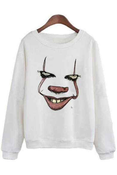 New Fashion Clown Print Round Neck Long Sleeve Pullover Sweatshirt