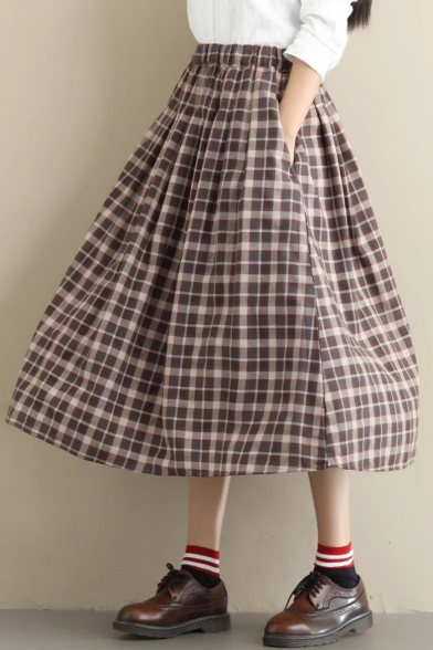 Pop Tartan Plaids Pattern Elastic Waist Midi A-line Skirt ...