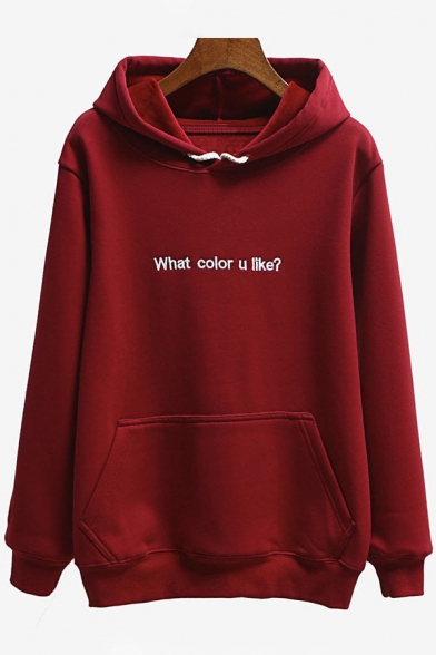 Simple Letter Pattern Long Sleeves Pullover Hoodie with Pocket